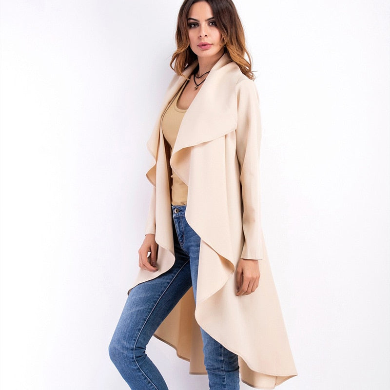 R&H 2018 New Trench Women Clothes Autumn Casual Turn-Down Collar Long Sleeve Trench Elegant Fashion Open Stitch Trench R&H-8299