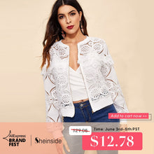 Sheinside White Elegant Hollowed Out Lace Jacket Women 2019 Back Frayed Edge Detail Jackets Ladies Fringe Zip-up Lace Outwear