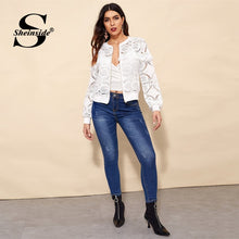 Sheinside White Elegant Hollowed Out Lace Jacket Women 2019 Back Frayed Edge Detail Jackets Ladies Fringe Zip-up Lace Outwear