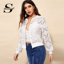 Sheinside White Elegant Hollowed Out Lace Jacket Women 2019 Back Frayed Edge Detail Jackets Ladies Fringe Zip-up Lace Outwear