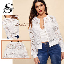 Sheinside White Elegant Hollowed Out Lace Jacket Women 2019 Back Frayed Edge Detail Jackets Ladies Fringe Zip-up Lace Outwear