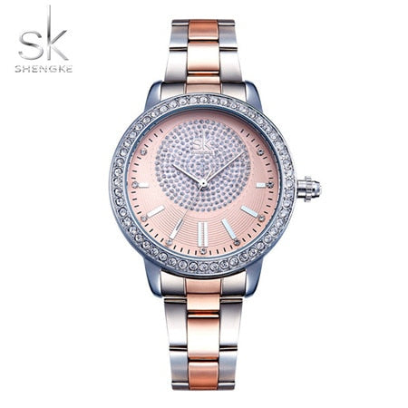 Shengke Rose Gold Watch Women Quartz Watches Ladies Top Brand Crystal Luxury Female Wrist Watch Girl Clock Relogio Feminino