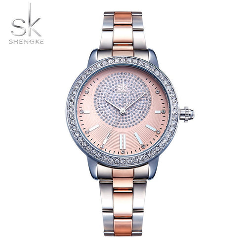 Shengke Rose Gold Watch Women Quartz Watches Ladies Top Brand Crystal Luxury Female Wrist Watch Girl Clock Relogio Feminino
