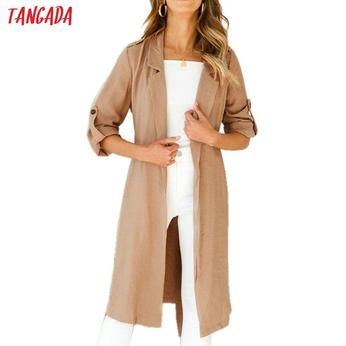 Tangada women long coat female casual trench coat Long Sleeve british style overcoat women autumn coat Office ladies wear ADY01
