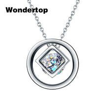 WONDERTOP Original Sterling 925 Silver Circle and Cube Pendant & Necklace with  Cubic Zircon for Women Fashion Trendy Jewelry