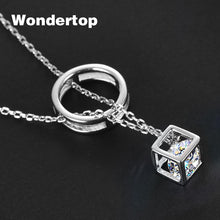 WONDERTOP Original Sterling 925 Silver Circle and Cube Pendant & Necklace with  Cubic Zircon for Women Fashion Trendy Jewelry