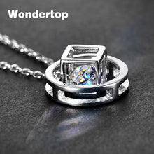 WONDERTOP Original Sterling 925 Silver Circle and Cube Pendant & Necklace with  Cubic Zircon for Women Fashion Trendy Jewelry