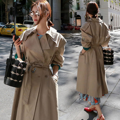 oversized brand AUTUMN Long Trench Coats For Women OL windbreaker coat woman Trench Outerwear Loose Sleeve embroidery Trench