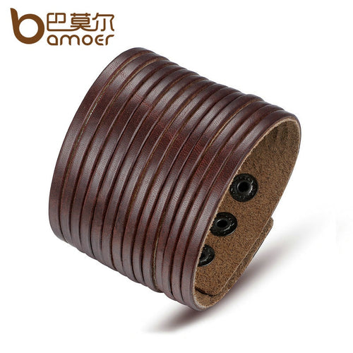 BAMOER Brown Leather Wide Cuff Bracelet & Bangles for Men Fashion Man Jewelry Aliexpress HOT SELL PI0295
