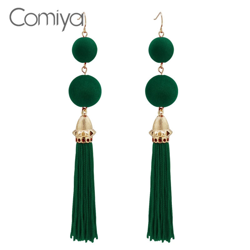 Comiya Ethnic Long Earrings Party Accessories Zinc Alloy Orecchini Donna Green Tassel Line Dangle Earring For Women Aliexpress